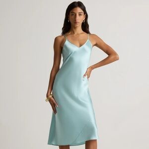 Quince 100% Silk Slip Dress. Aqua Blue. Medium. Washable. Perfect Condition.